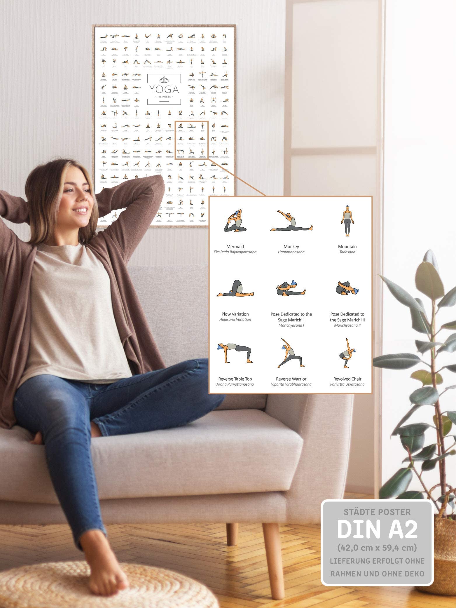 Yoga Poster 168 Posen - Englisch und Sanskrit
